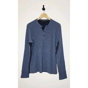 Rag & Bone Gregory Blue Merino Wool Knit Henley Shirt Sweater Men's Size Large
